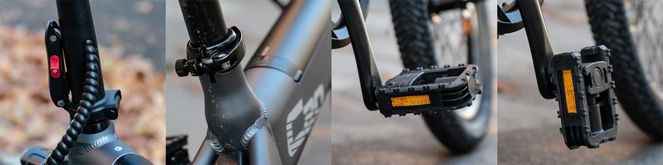 Xiaomi Himo C20: Handle Bar and Seat Tube Lock; folded/unfolded pedals